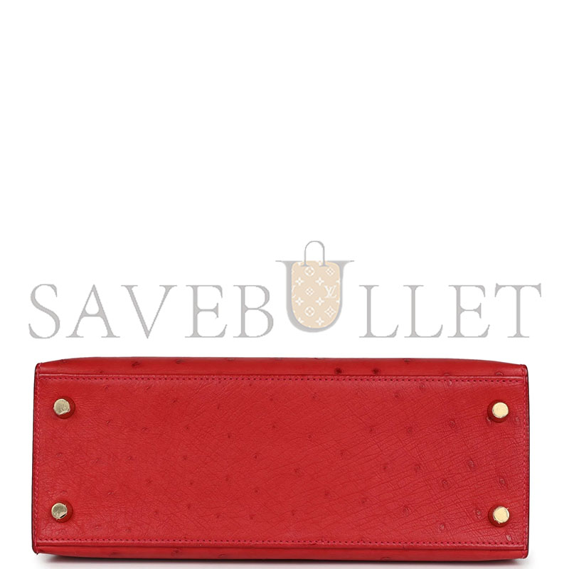 H**mes master kelly sellier 28 rouge vif verso ostrich gold hardware (28*22*10cm)